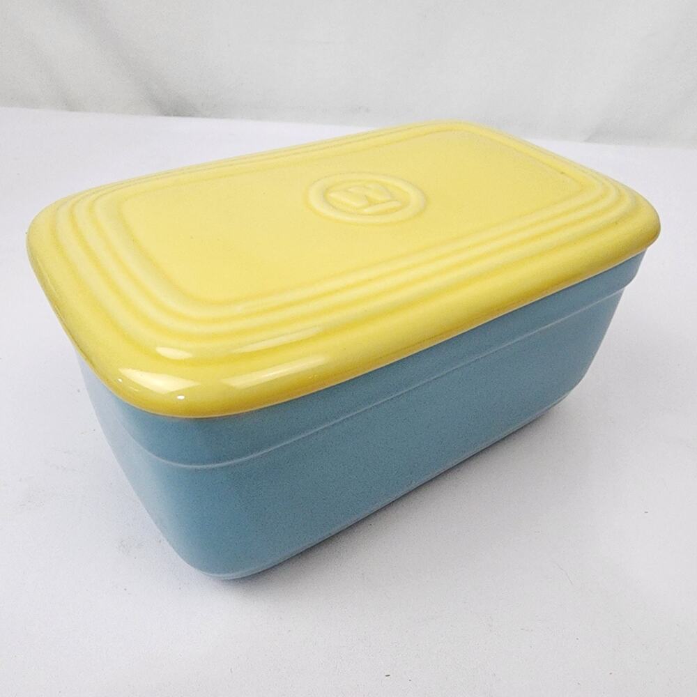 Westinghouse Refrigerator Covered Dish by Hall China Ohio Blue & Yellow 7" x 3"